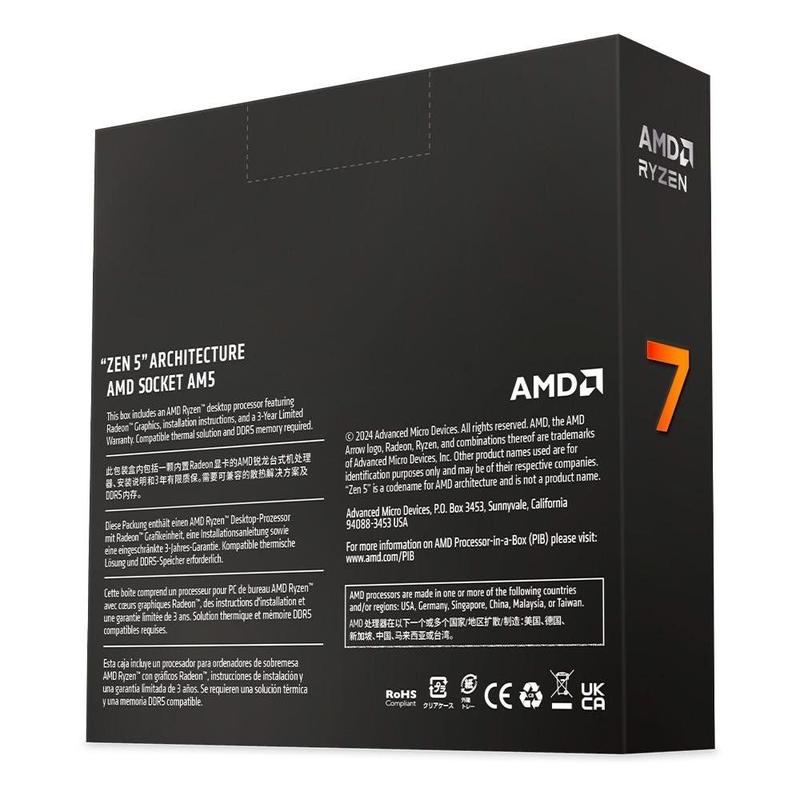 tomo　　AMD Ryzen 7 9700x Processador AMD Ryzen 7 9700X, 3.8 GHz (5.5 GHz), Cache 32